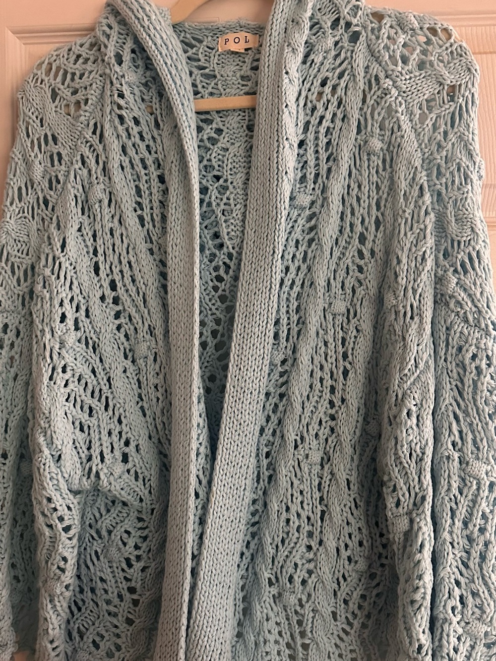 POL Light Blue Open-Weave Hooded Cardigan